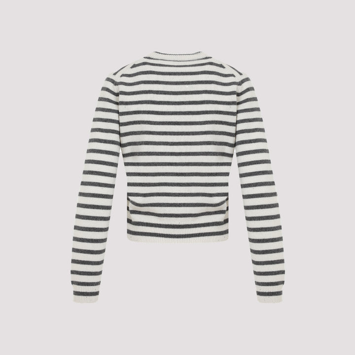 White Stripe Paillettes Cashmere Sweater-4