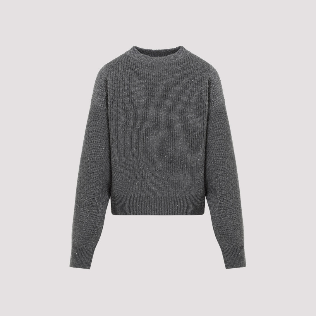 Grey Micro Paillette Cashmere Sweater-0