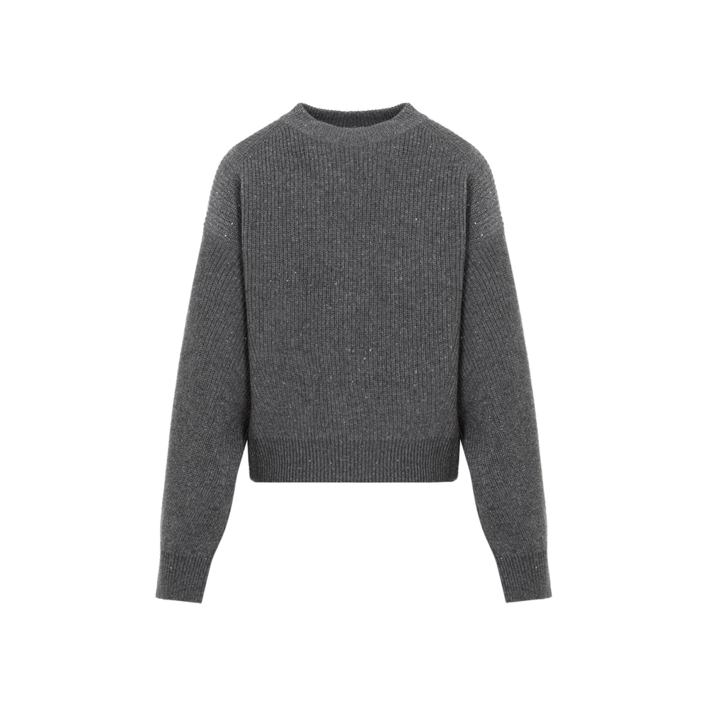 Grey Micro Paillette Cashmere Sweater-1