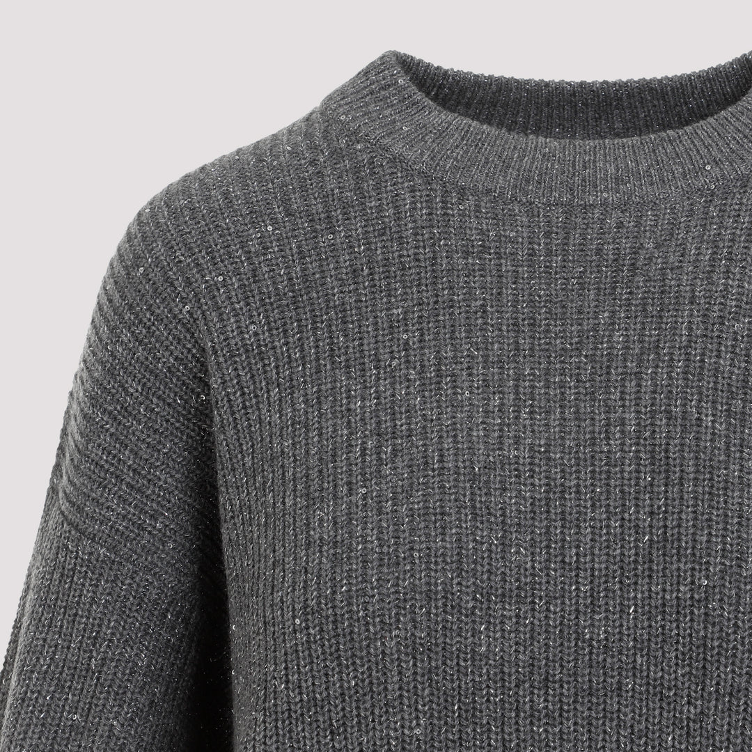 Grey Micro Paillette Cashmere Sweater-4