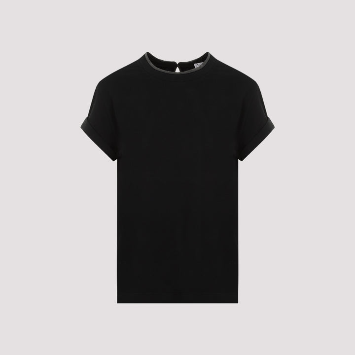 Black Monili Collar Cotton T-shirt-0