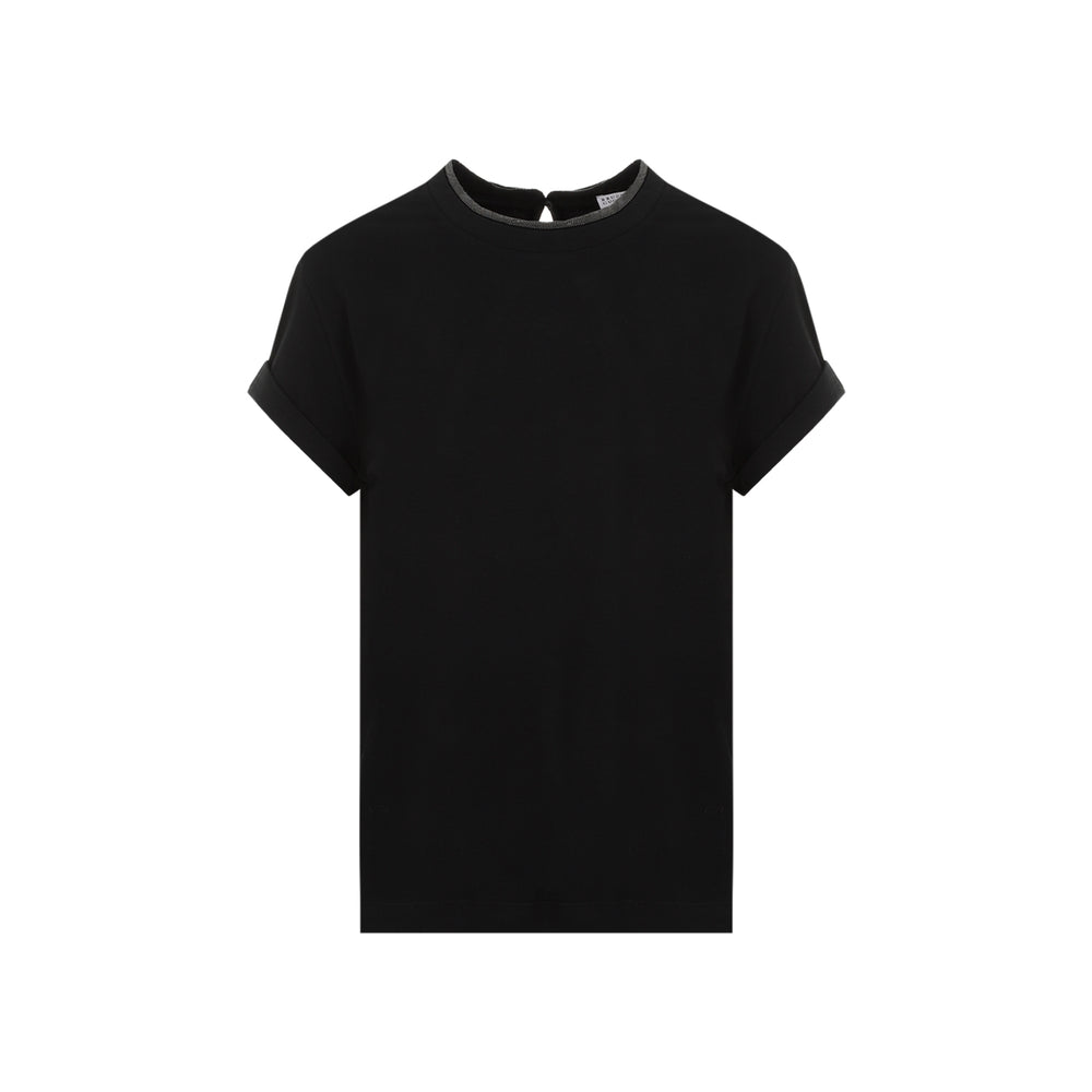 Black Monili Collar Cotton T-shirt-1