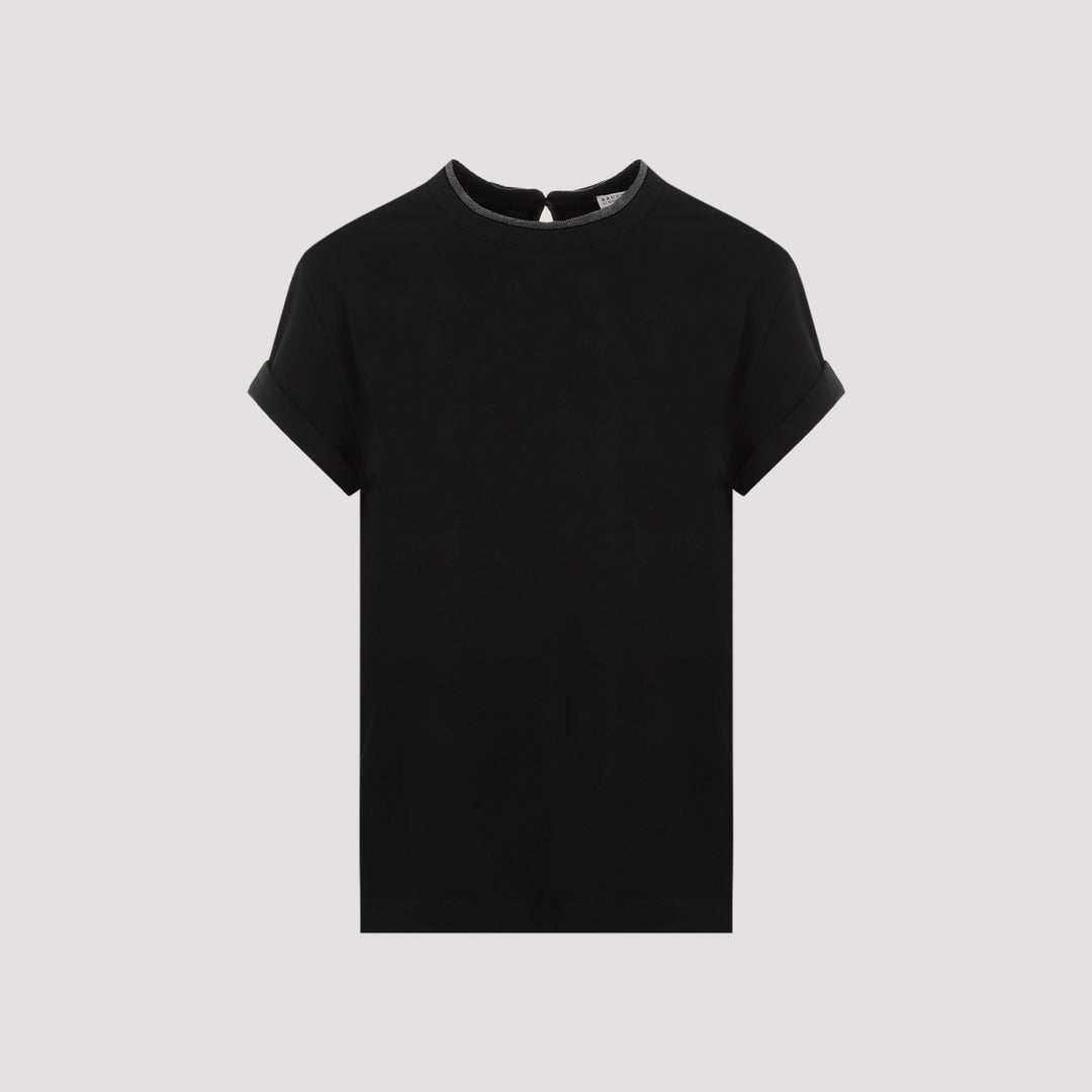 Black Monili Collar Cotton T-shirt-2