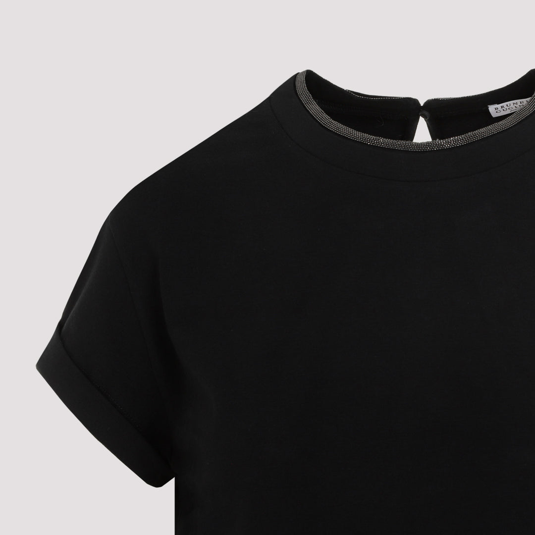 Black Monili Collar Cotton T-shirt-4