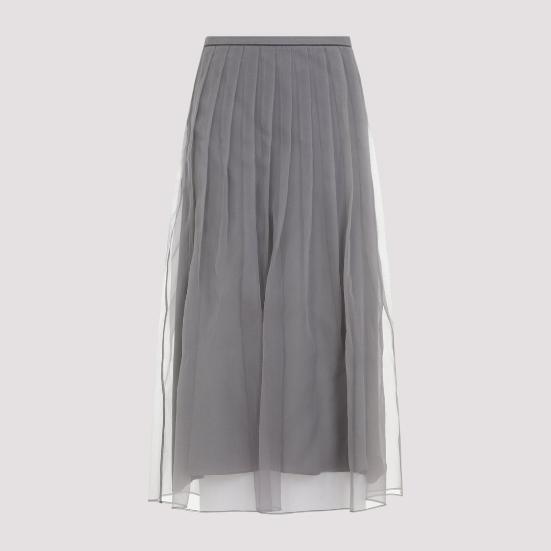 Mid Grey Crispy Silk Organza Midi Skirt-0
