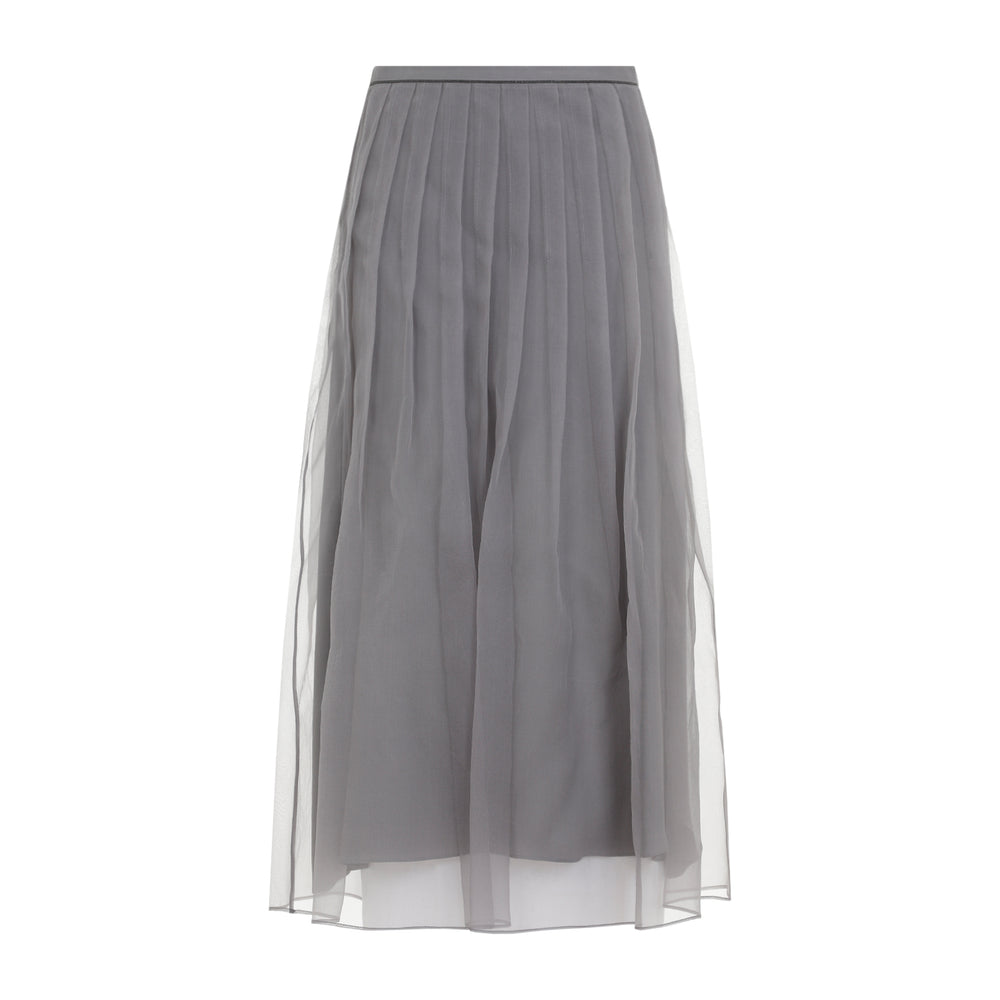 Mid Grey Crispy Silk Organza Midi Skirt-1