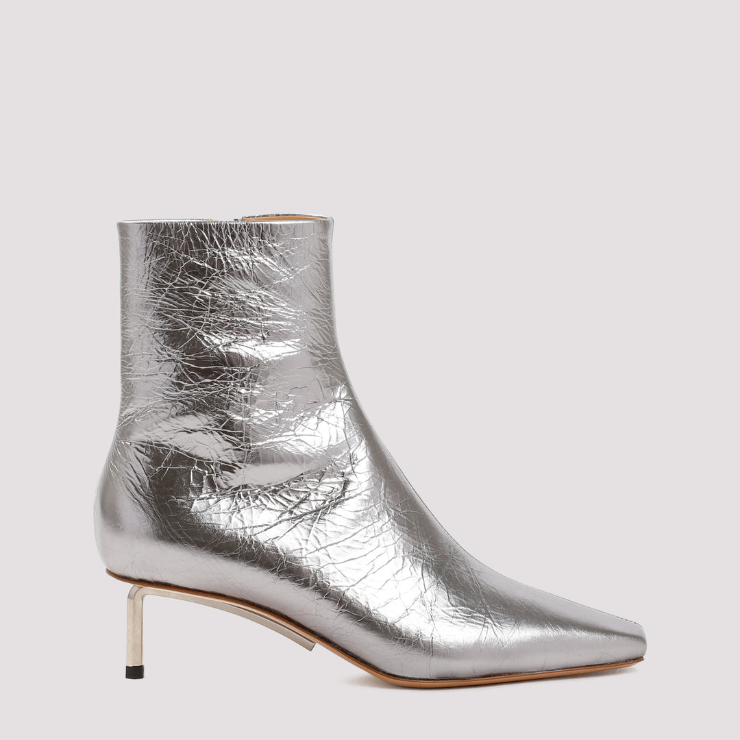 Dark Grey Silver Allen Metal Leather Ankle Boots-0