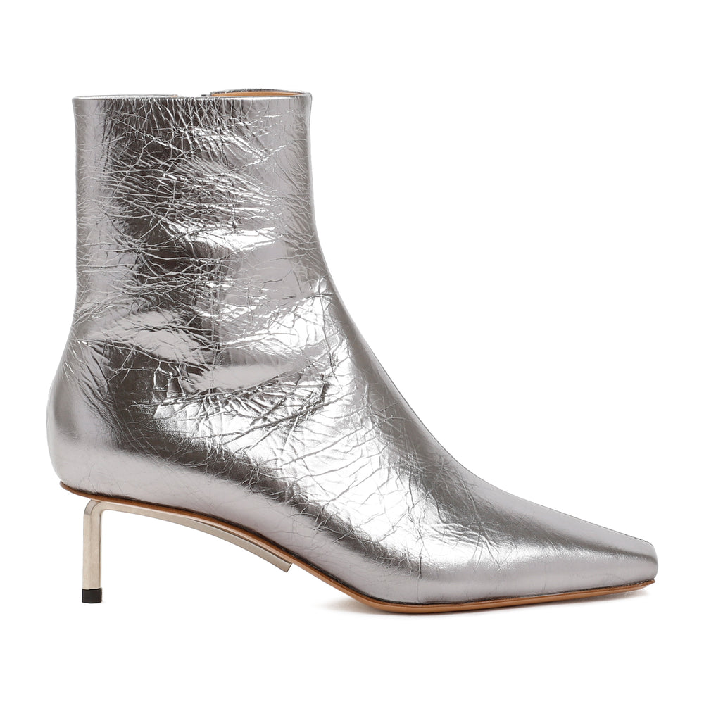 Dark Grey Silver Allen Metal Leather Ankle Boots-1