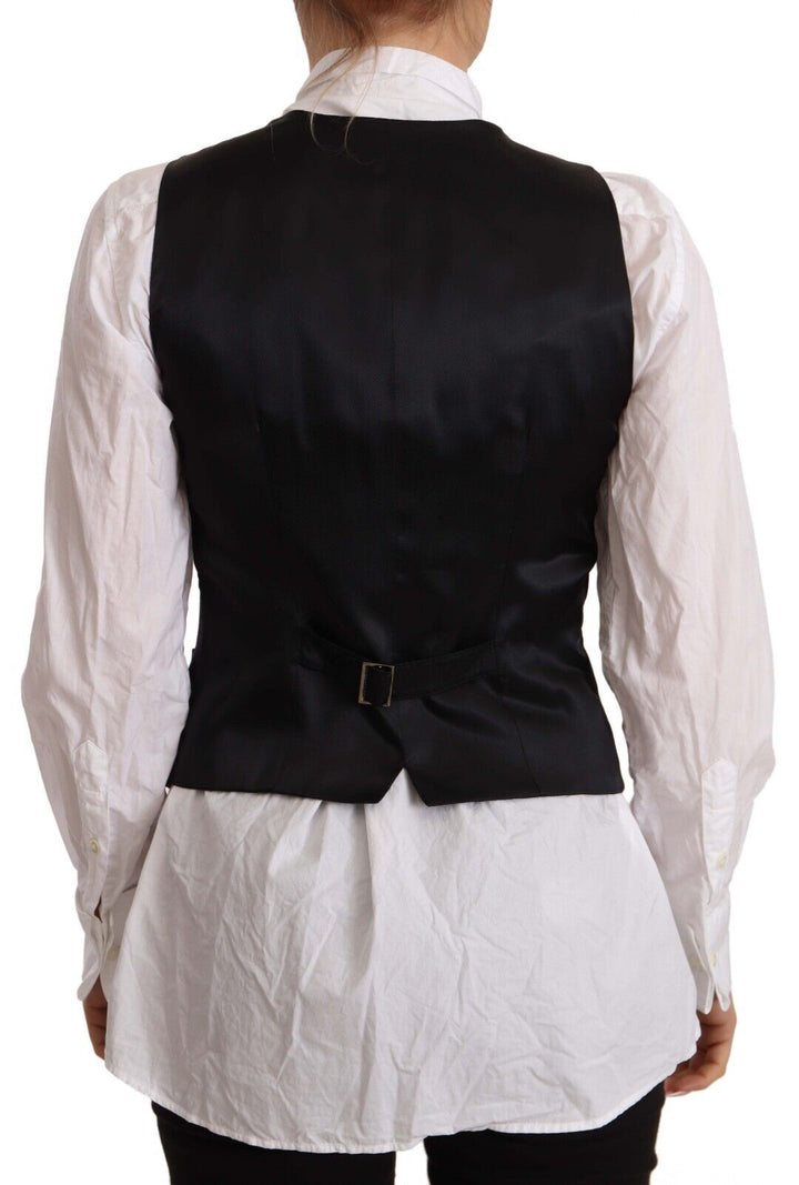 Dolce & Gabbana Black Button Down Sleeveless Vest Viscose Top