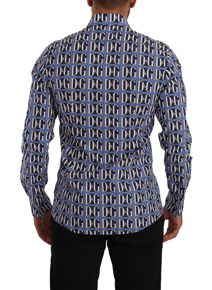 Dolce & Gabbana Blue Logo Mania Slim Fit Cotton Shirt