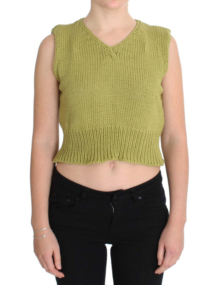 PINK MEMORIES Green Cotton Blend Knitted Sleeveless Sweater