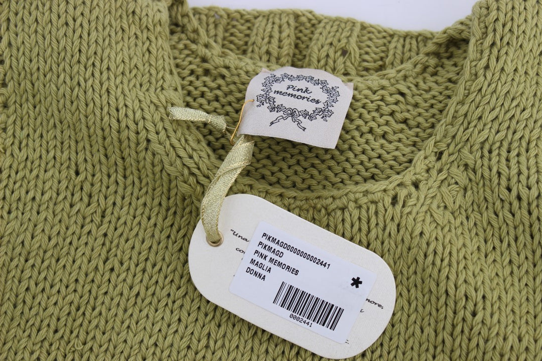 PINK MEMORIES Green Cotton Blend Knitted Sleeveless Sweater