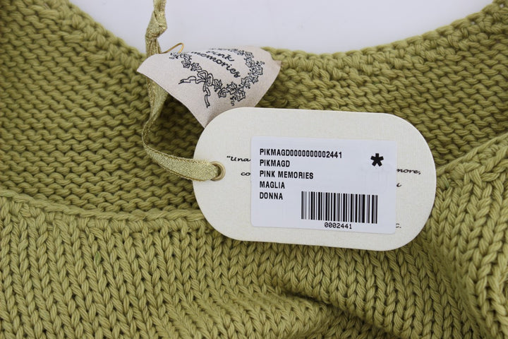 PINK MEMORIES Green Cotton Blend Knitted Sleeveless Sweater