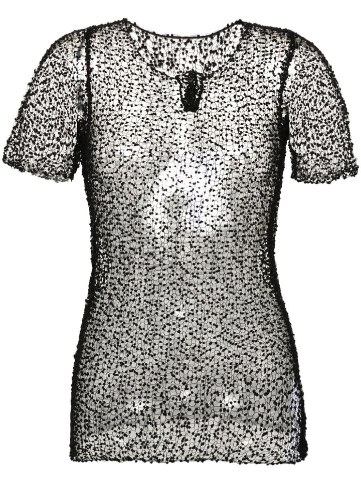dot-embroidered semi-sheer top-0