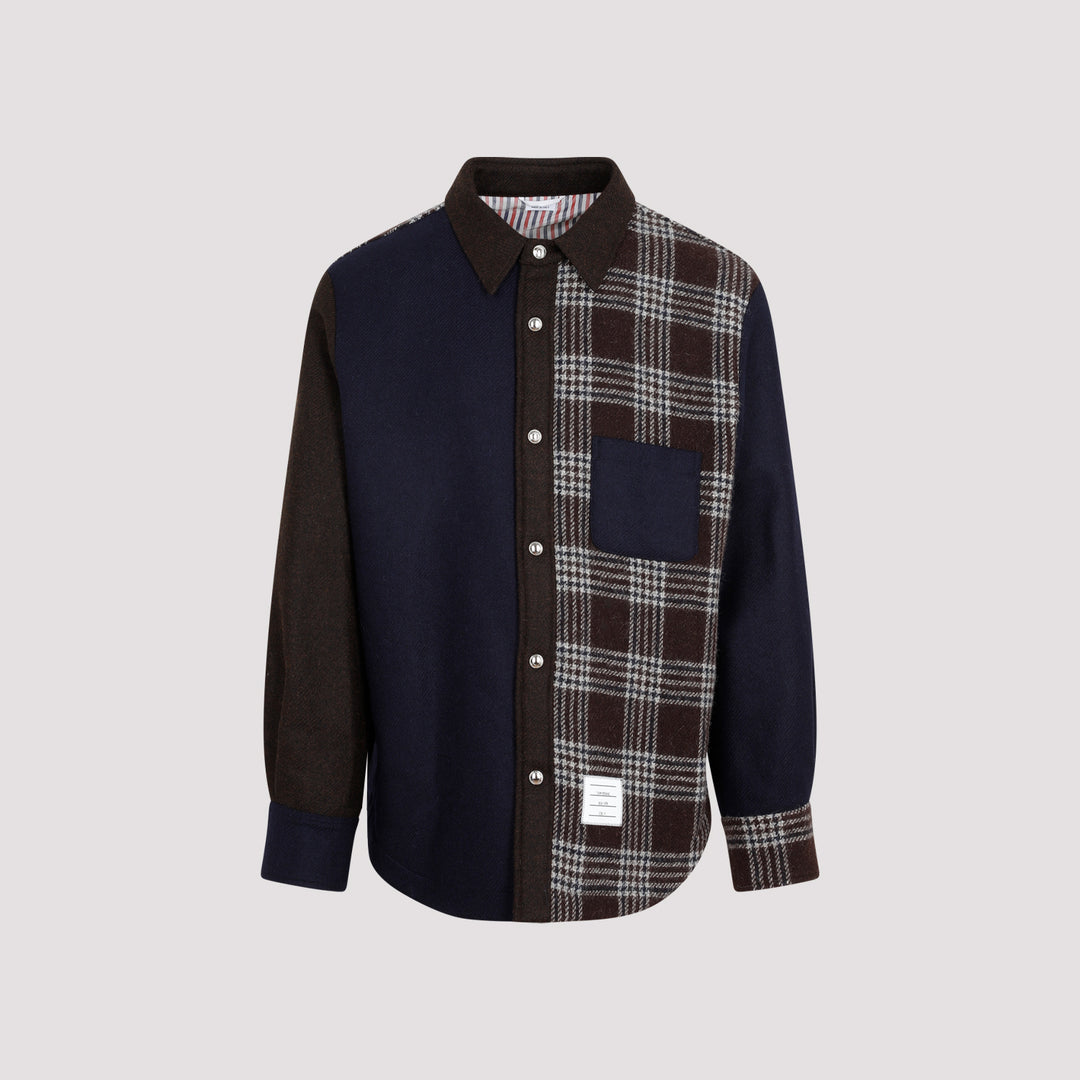 Dark Brown Wool Snap Front Shirt Jacket-0