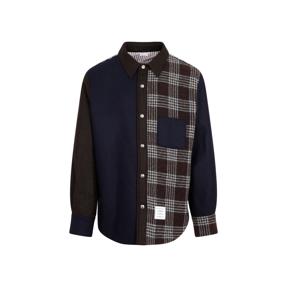 Dark Brown Wool Snap Front Shirt Jacket-1