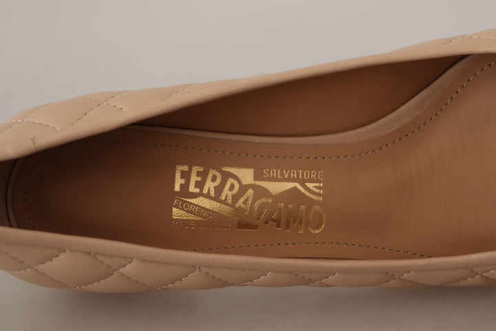 Salvatore Ferragamo Beige and Black Nappa Leather Pumps Shoes