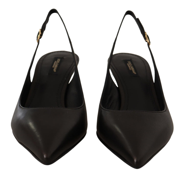 Dolce & Gabbana Black Leather Slingbacks Heels Pumps Shoes