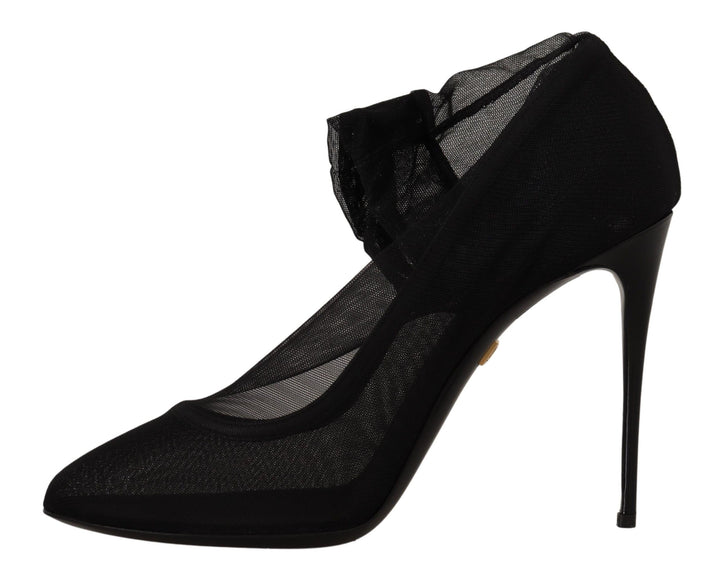 Dolce & Gabbana Black Tulle Stretch Boots Pumps Shoes
