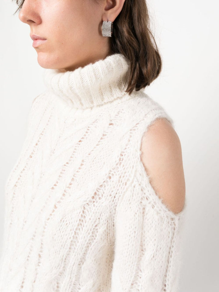 PAROSH cold-shoulder cable-knit jumper-4