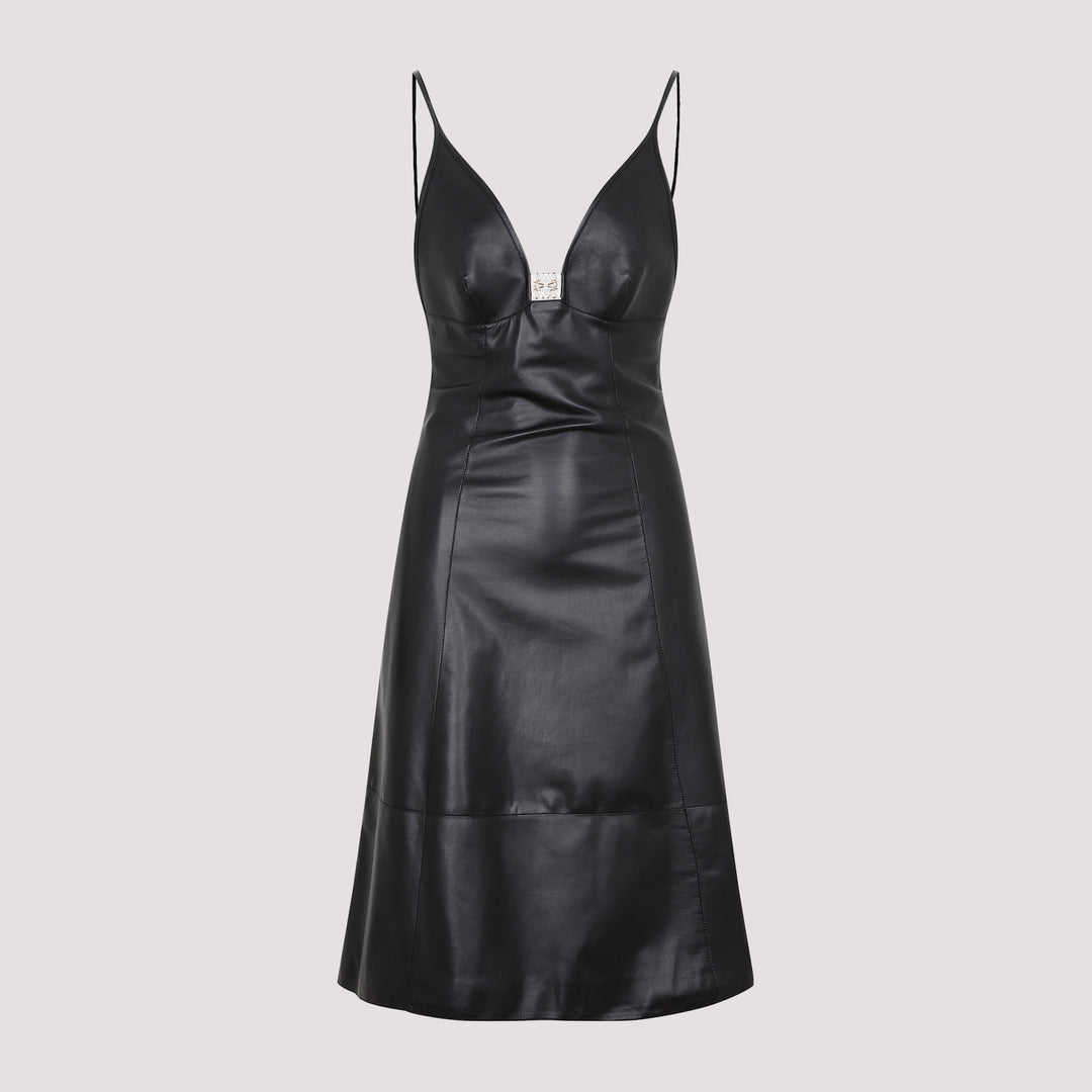 Black Leather Anagram Strappy Dress-0