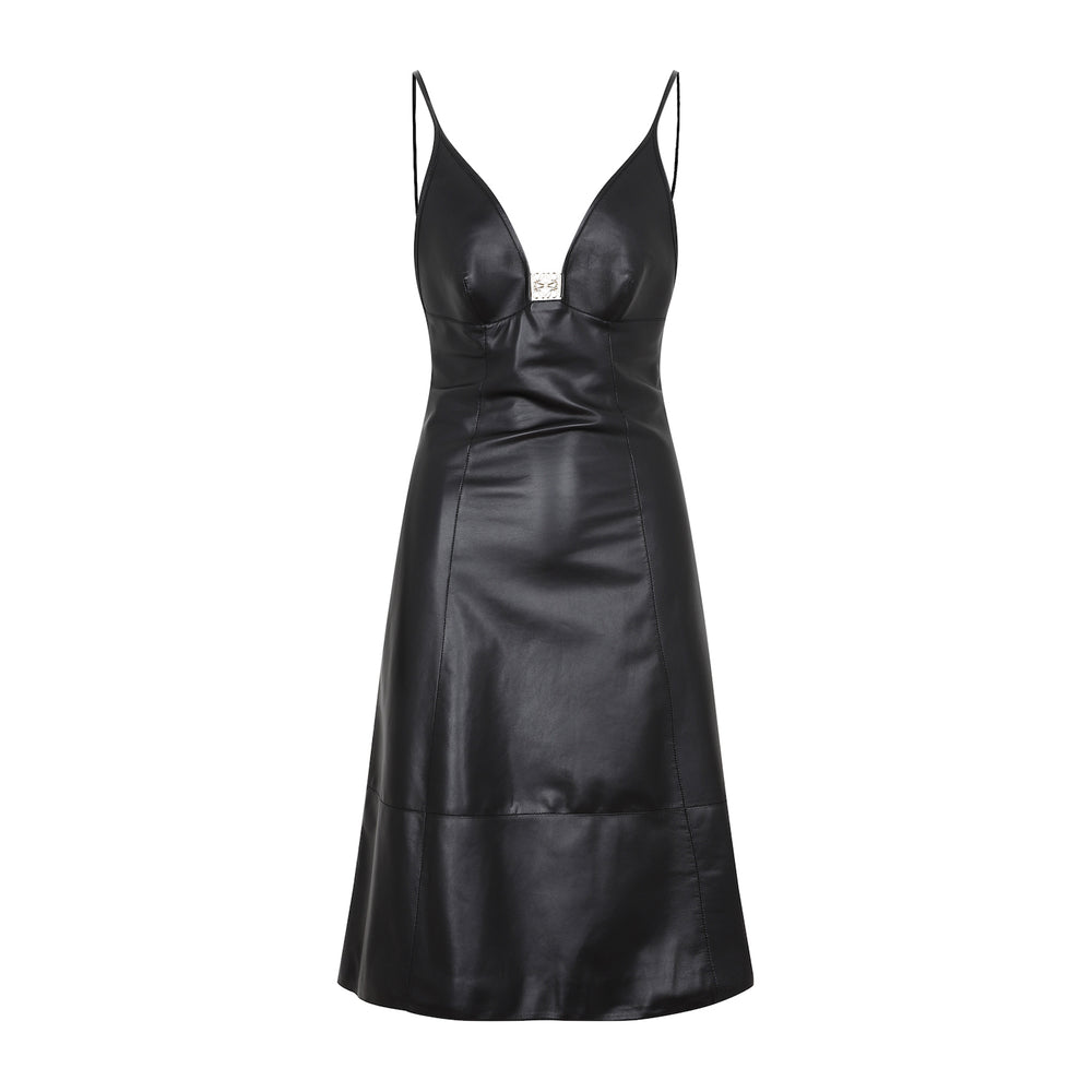 Black Leather Anagram Strappy Dress-1