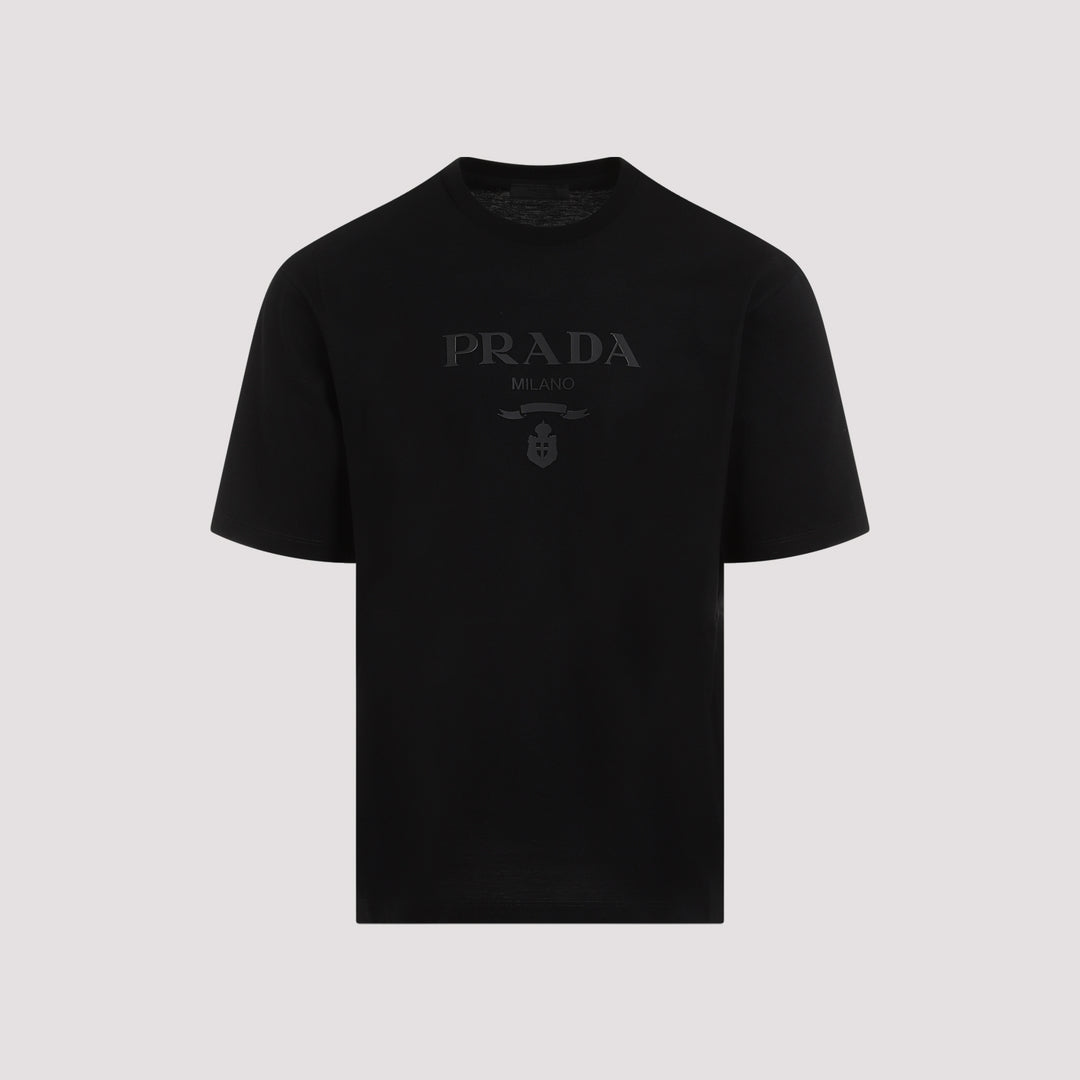 Black Cotton Tonal Logo Printed T-Shirt-0