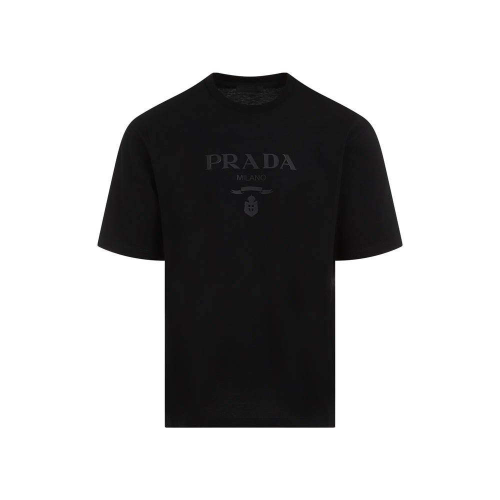 Black Cotton Tonal Logo Printed T-Shirt-1