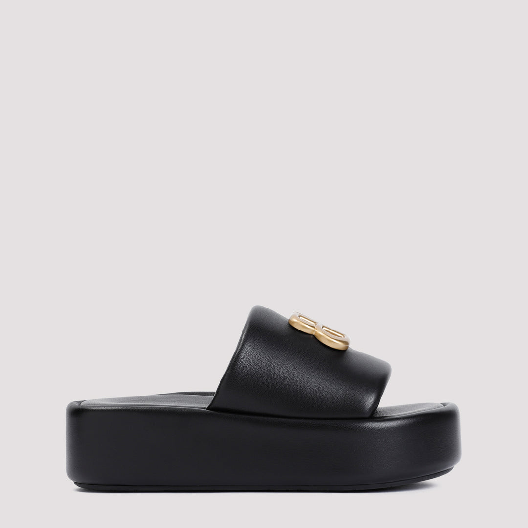 Black Nappa Leather Ride Slide BB Slippers-0