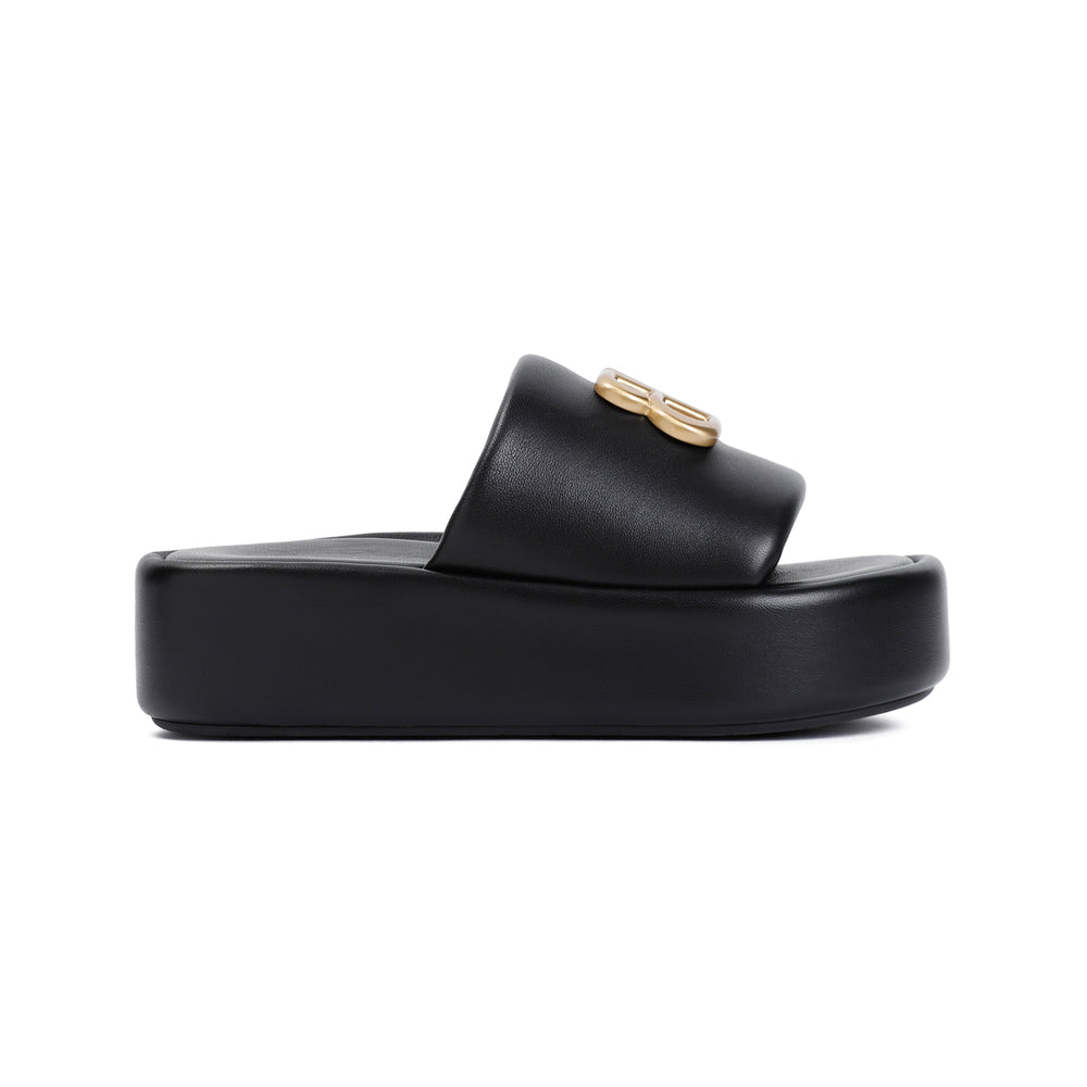 Black Nappa Leather Ride Slide BB Slippers-1