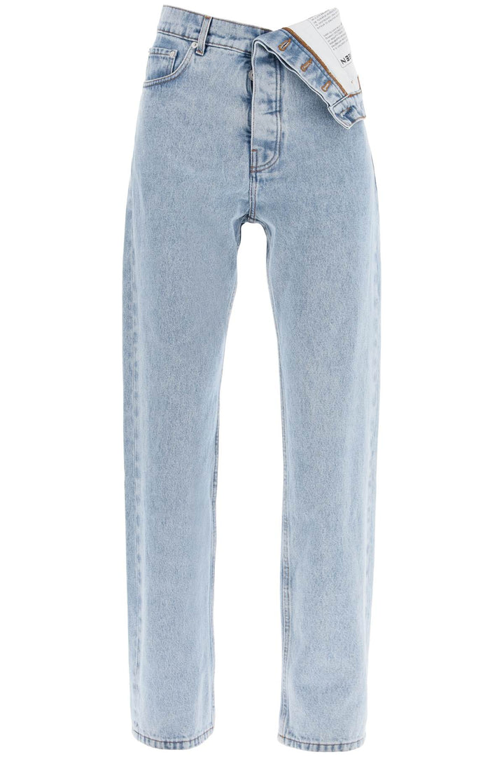 asymmetric waist jeans with seven-0