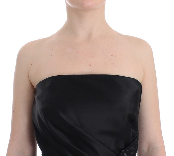 Masha Ma Black Strapless Embellished Pencil Dress