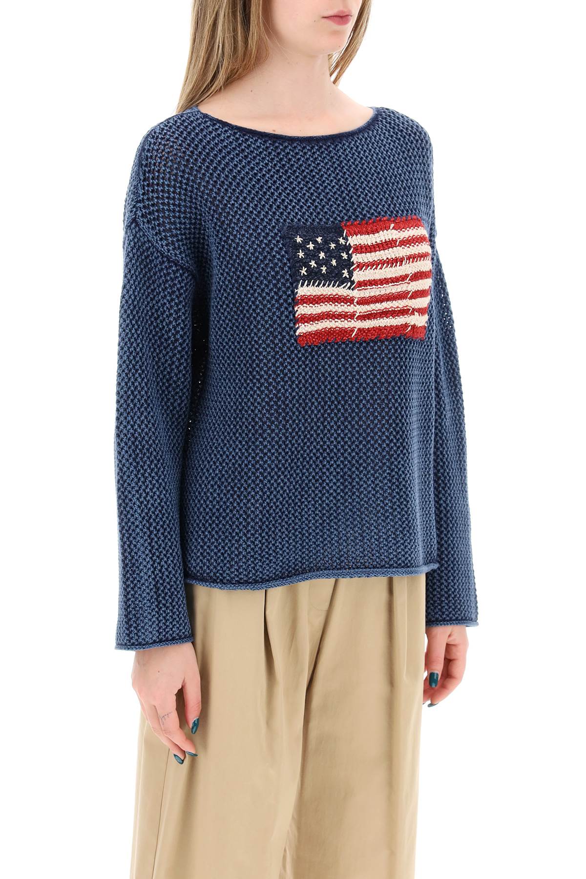 "pointelle knit pullover with embroidered flag-1