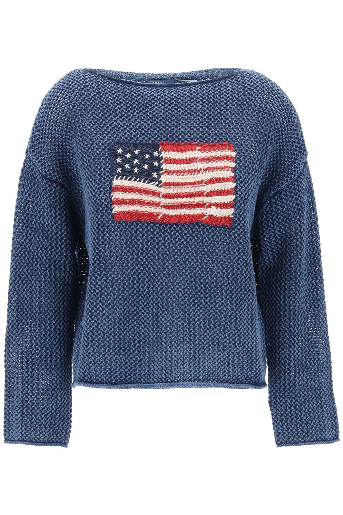 "pointelle knit pullover with embroidered flag-0