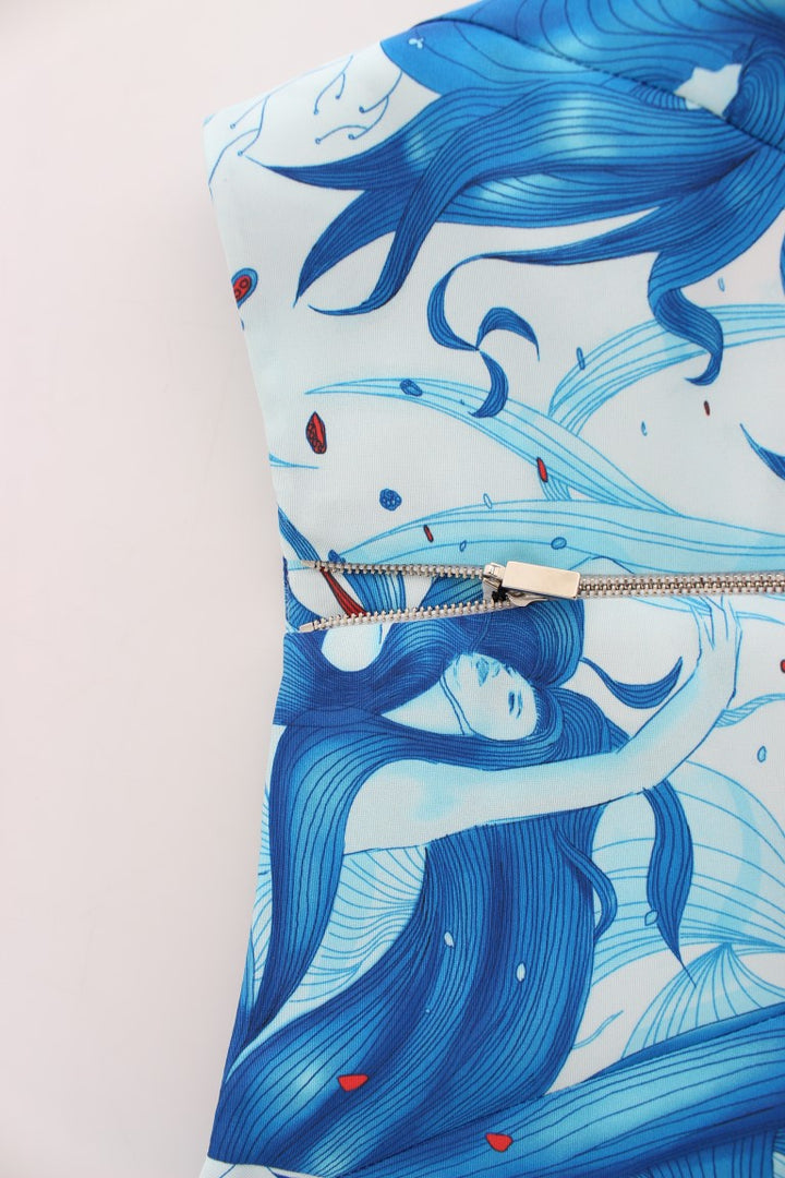 Koonhor Blue Peplum Fresco-Print Straight Pencil Skirt