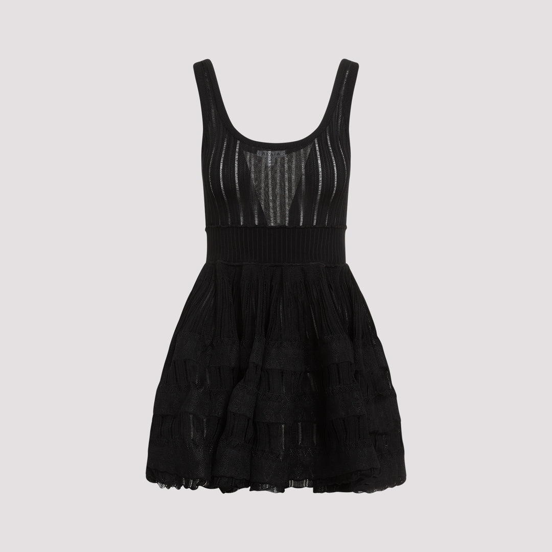 Black Fluid Skater Dress-0