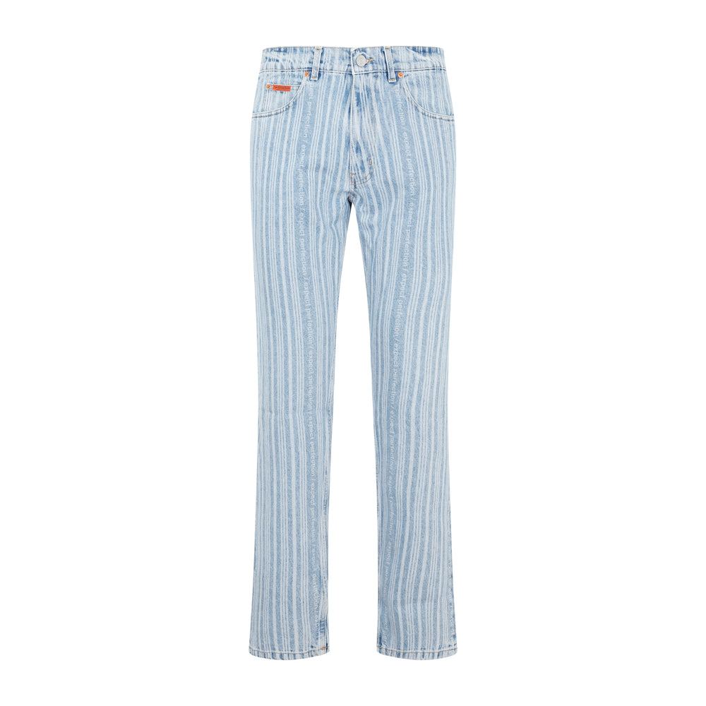 Blue Pinstripe Straight Leg Cotton Jeans-1