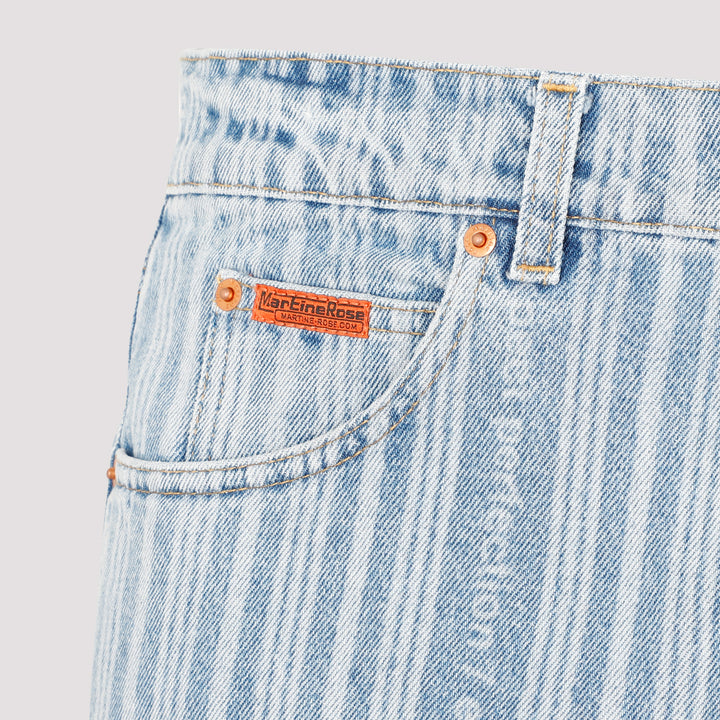 Blue Pinstripe Straight Leg Cotton Jeans-5