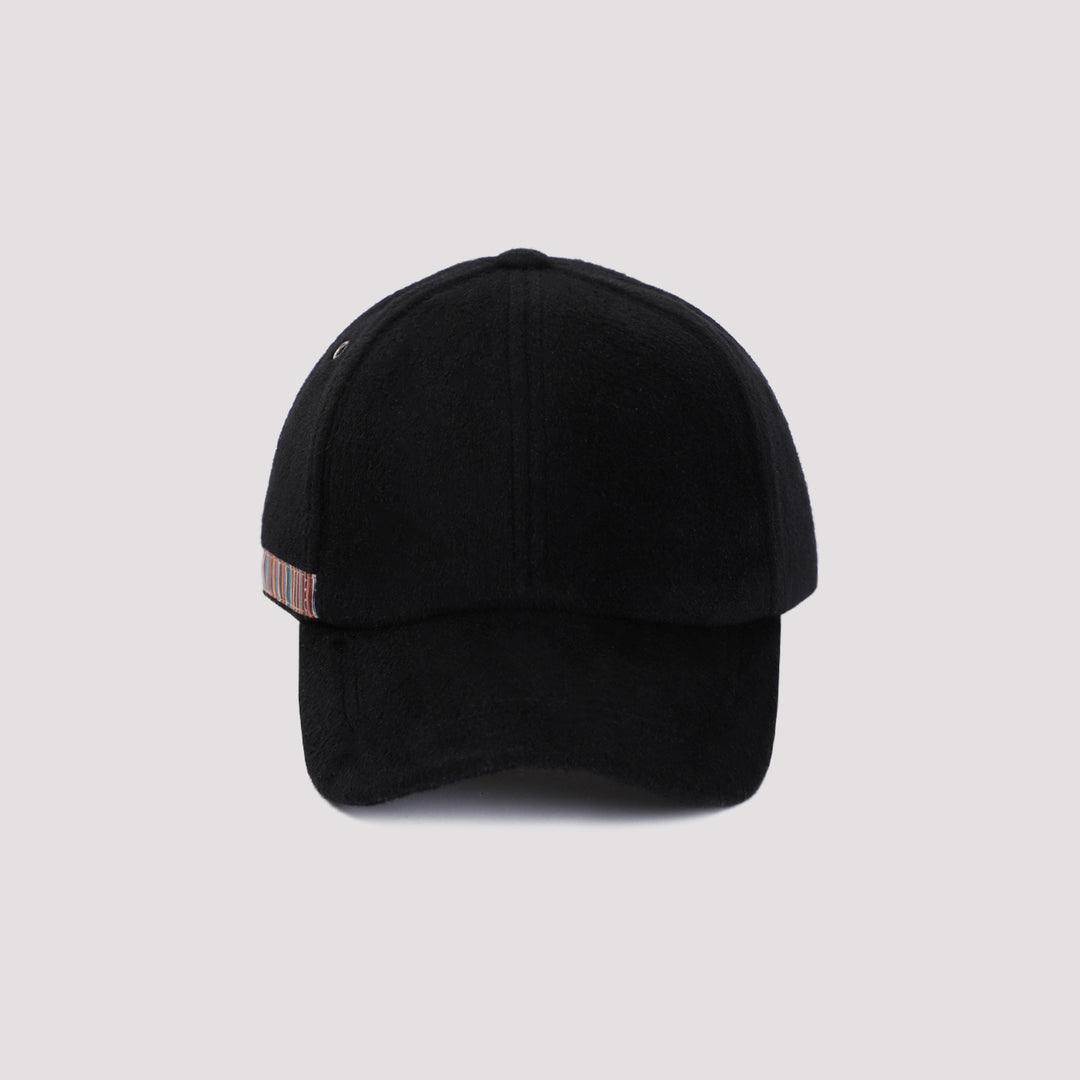 Black Signature Trim Wool Cap-0