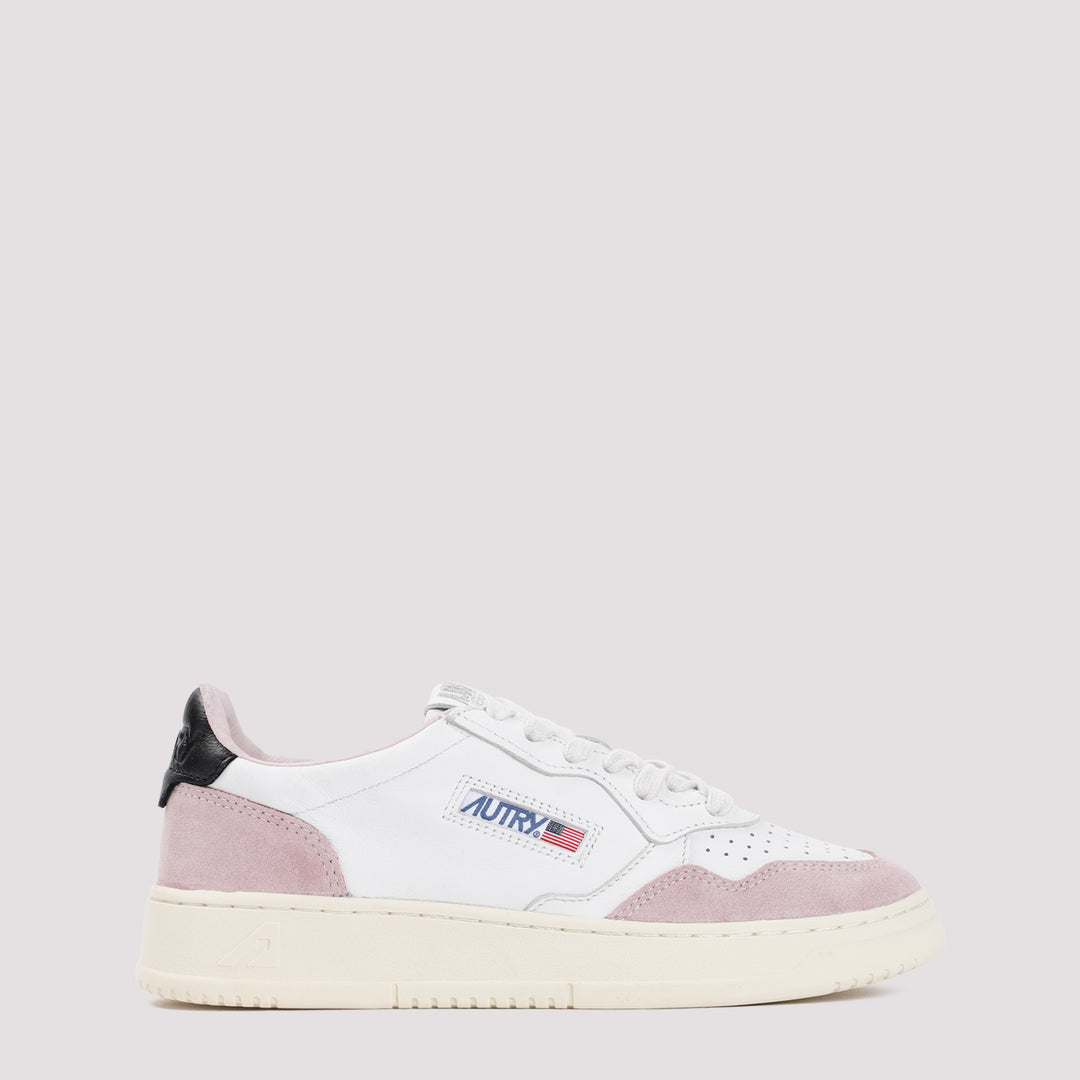 White and Powder Pink Suede Sneakers-0