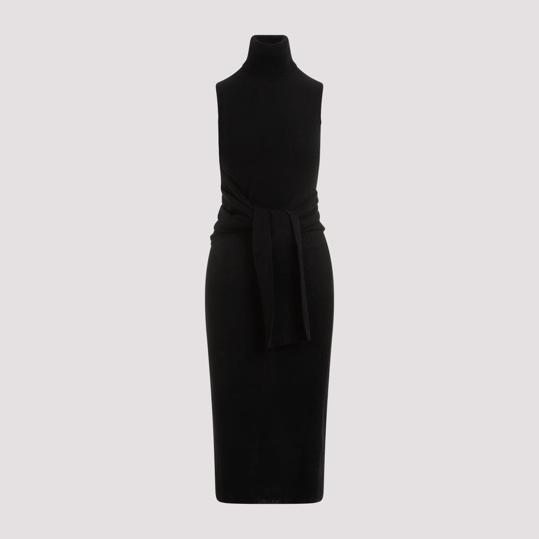 Black Wool Midi Dress-0