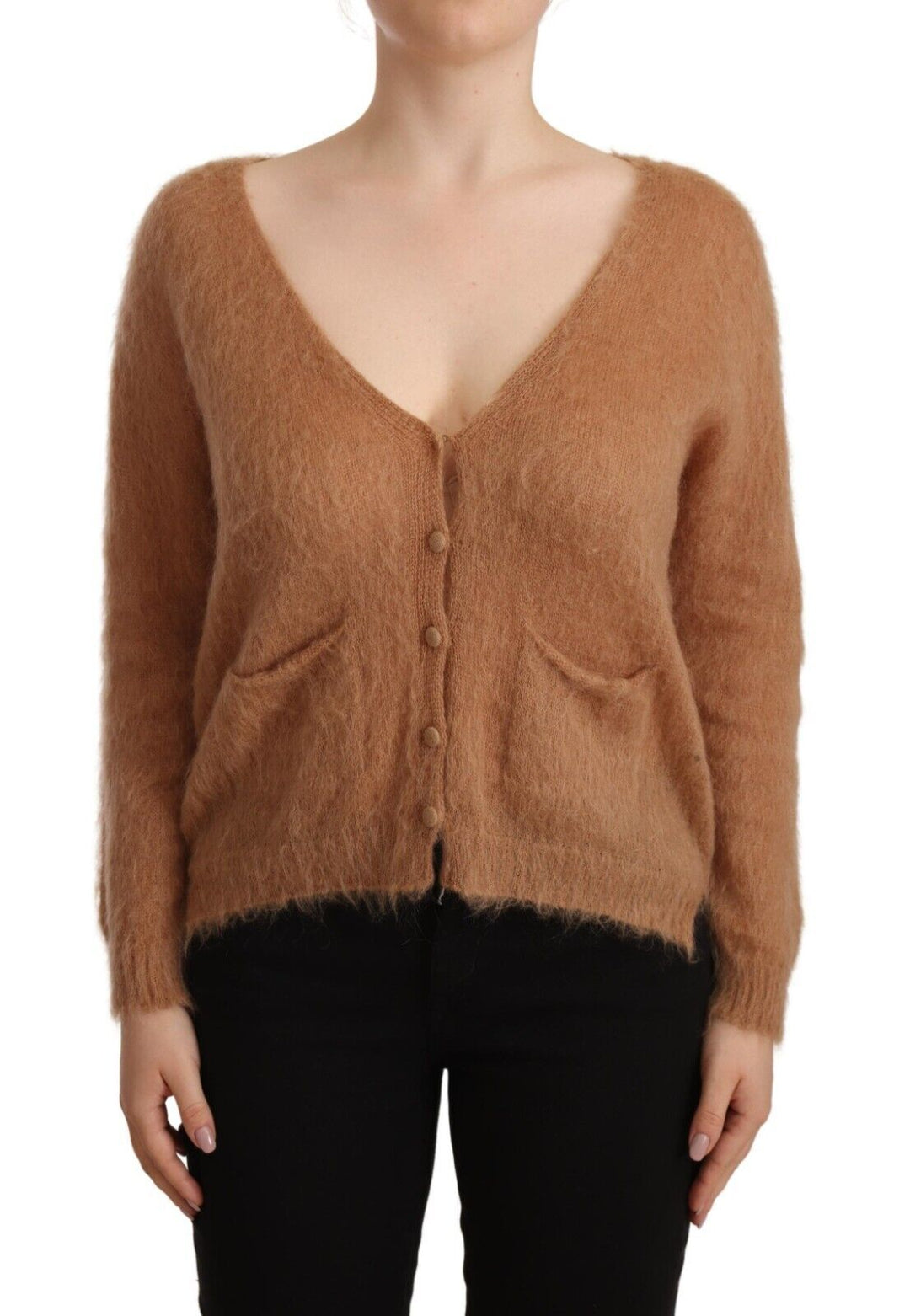 PINK MEMORIES Brown Cardigan V-Neck Long Sleeve Sweater