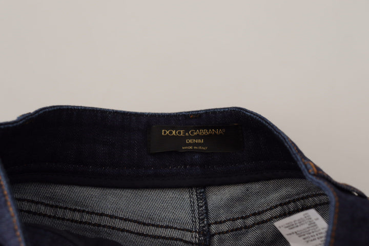 Dolce & Gabbana Blue Denim Stretch Crystal Hot Pants Shorts