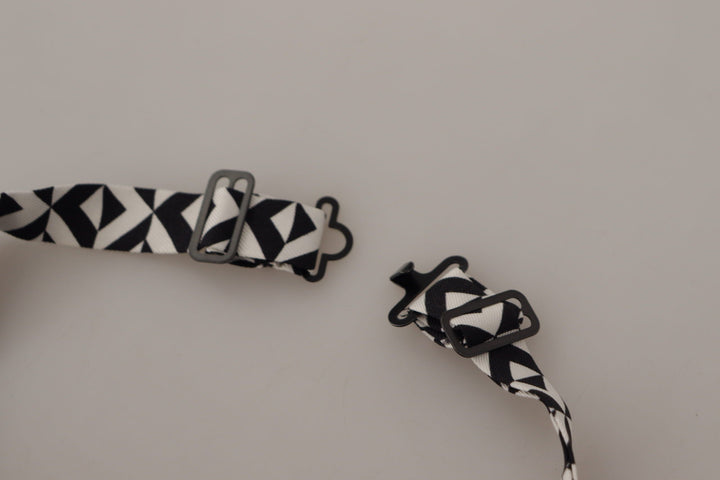 Dolce & Gabbana Black White Geometric 100% Silk Adjustable Accessory Tie