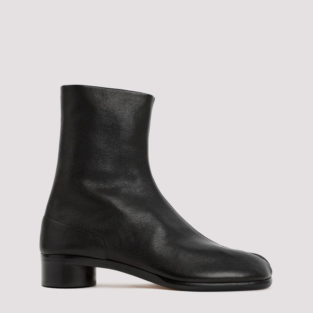 Black Leather Tabi Ankle Boots-0