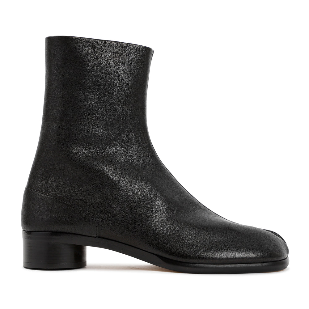 Black Leather Tabi Ankle Boots-1