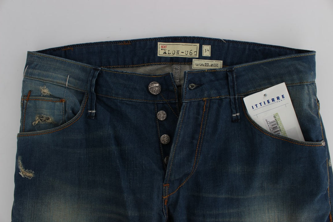 Acht Blue Wash Denim Cotton Stretch Baggy Fit Jeans