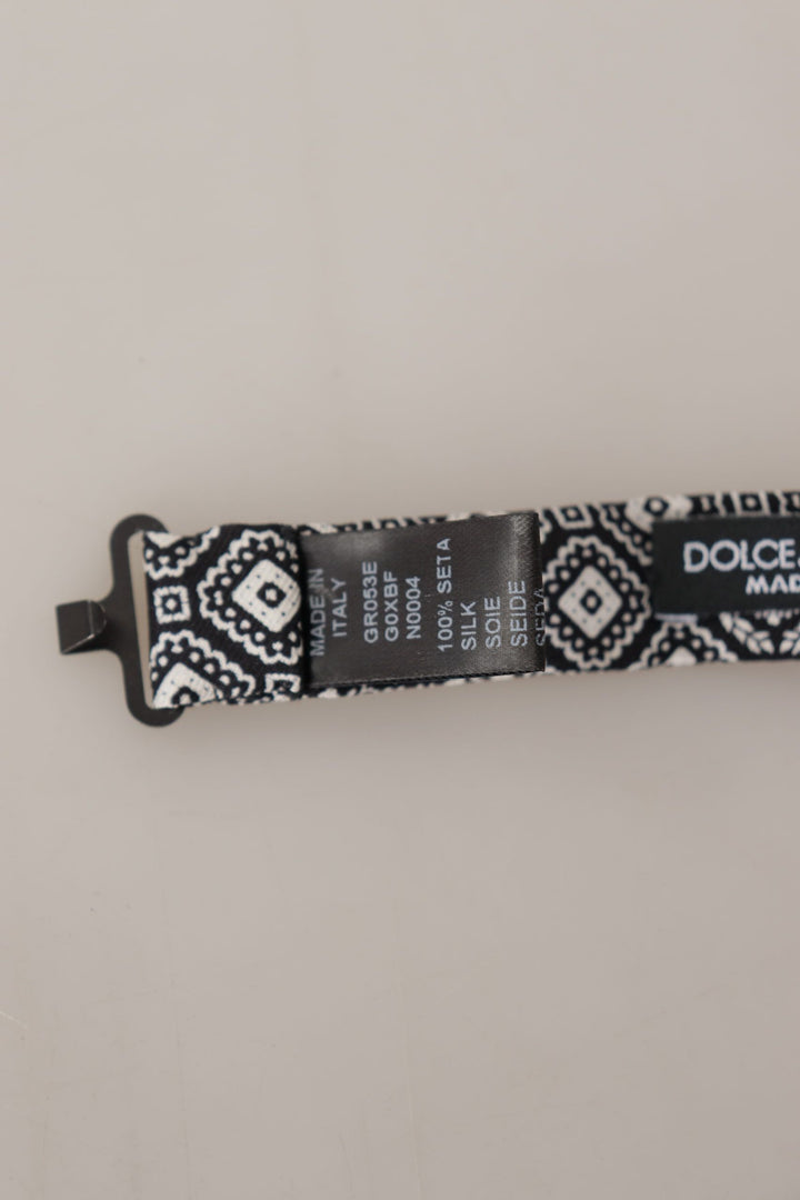 Dolce & Gabbana Black white 100% Silk Adjustable Neck Papillon Tie
