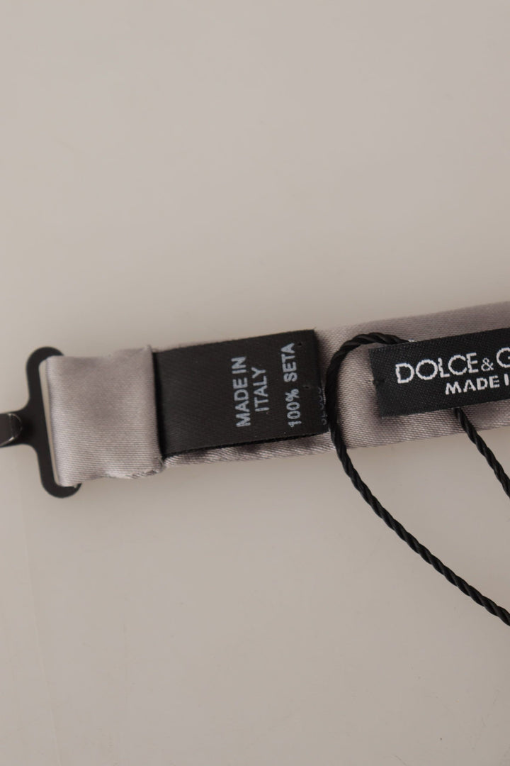 Dolce & Gabbana Silver 100% Silk Slim Adjustable Neck Papillon Tie