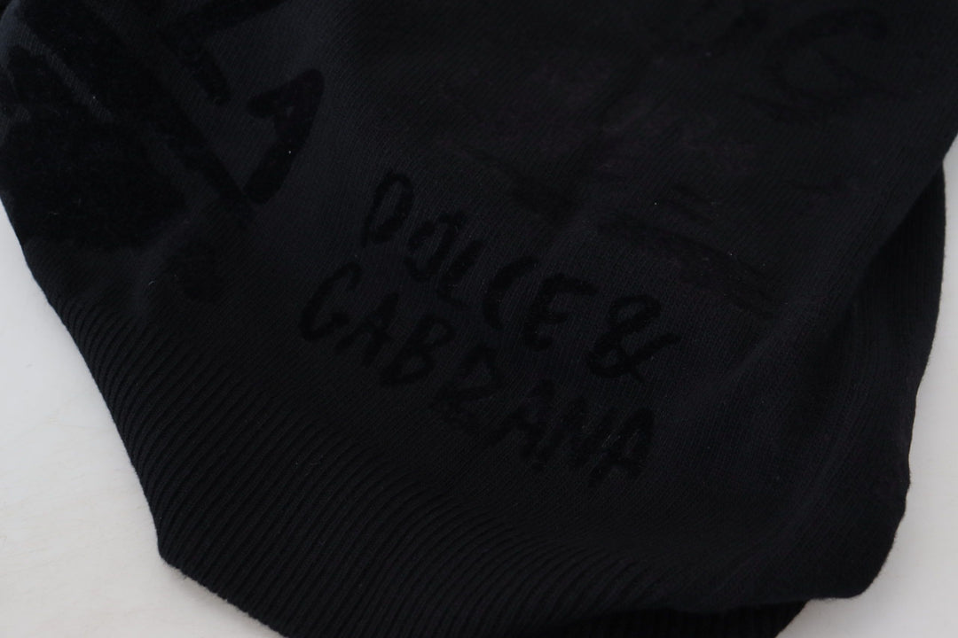 Dolce & Gabbana Black Wool Logo Pattern Crewneck Pullover Sweater